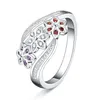 Klusterringar 925 Sterling Silver Hög kvalitet för kvinnor Lady Wedding Inlaid Stone Crystal Flower Ring Fashion Jewelry