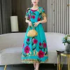 Dress New Hot Casual Fashion Summer Dresses For Women 2023 Vintage Elegant Short Sleeve Printing Women Dress ONeck Women Clothing