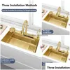 Kitchen Sinks Gold 304 Stainless Steel Kitchen Waterfall Sink Vegetable Washing Basin Large Single Slot Middle And Lower Thickened Dro Dhs8X