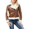 Women's Leather Women Fleece Lined Coat Casual Warm Jacket With Pockets Zip Up Lapel Fall Winter Outwear