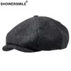 SHOWERSMILE Brand Wool Newsboy Caps Men Grey Herringbone Flat Caps Women Coffee British Gatsby Cap Autumn Winter Woolen Hats280p