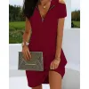 Dress Summer Women's Pullover VNeck Solid Zipper Off Shoulder Long Short Sleeve Vacation Fashion Casual Sexy Office Lady Dress