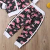 37 jaar kinderen baby meisje kleding set bloemenprint lange mouw sweatshirt broek outfits peuter herfst trainingspak kleding 240226