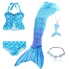 Badkläder baby flickor baddräkt 3 st sjöjungfru svansar badkläder för barn småbarn bikini set tecknad spädbarn baddräkt 3 4 6 8 10 år