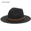 Fedora mit super breiter Krempe, Wolle, Pork Pie Boater, flacher Zylinderhut für Damen und Herren, Filzhut mit breiter Krempe, Vintage-Hut, Fedoras Gambler H206F