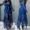 Sukienka elegancka impreza vintage seksowna koronkowa długa sukienka plus size 5xl kobiety mesh puste bodycon niebieska afrykańska sukienka maxi damie vestidos