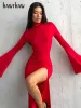 Vestido hawthaw feminino 2024 primavera outono elegante manga longa festa clube streetwear bodycon vermelho vestido longo itens por atacado para negócios