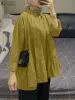 Wierzchu Zanzea jesienna moda Muzułmańska topy Kobieta Lapel Szyja Ruffles Bluzka Casual Turkey Hidżab koszula świąteczna solidna chemise