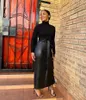 スカート女性のハイウエストPUレザービンテージブラック模倣スカートペンシルラップヒップミッドレングス2024