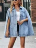 Women's Jackets Jackets Single Cape Denim Coat Spring Fall Fashion Pockets Loose Jean Jacket Female Streetwear 240305