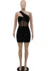 Dress Beyprern Glitter Single Shoulder Sheer Mesh Sequins Short Dress Glam Black Sequins Party Dress Female Robes Sexy Clubwear