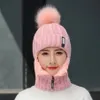 Gorro tejido de lana para mujer, conjuntos de gorros de esquí a prueba de viento para invierno, tejido al aire libre, bufanda siamesa gruesa y cálida, gorro cálido para niña, regalo 243b