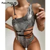 Roupa de banho para praia bandagem um pedaço maiô prata um ombro monikini beachwear cortar banho feminino sexy maiô bodysuit