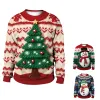 Pullovers 2023 Nyårs tröja för kvinnor män fula vintertröjor med ärm Oneck Soft Christmas Tree Print Pullovers Maxi Overdimensionerade