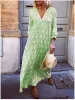 Sukienka swobodna bohemijska sukienki plażowe dla kobiet moda drukowana seksowna vneck Long Rleeve luźna sukienka maxi vestidos streetwear 2023