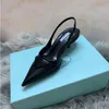 Designer Brushed leather slingback pumps sandal Leather Sandals high heel Slides triangles Women's Slippers Light Blue dress shoes 35-42