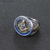 Bandringar 2022 Punk Rostfritt stålringar för män Hiphop Silver Color Anillos Mason Freemasonry Retro Mens Masonic Ring Smyckesgåvor L240305