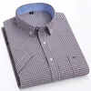 Été hommes à manches courtes col carré Plaid Stripe tout coton Oxford Textile affaires décontracté simple poche chemise S ~ 7XL 240305