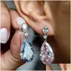 Boucles d'oreilles pendantes en forme de poire bleue et rose pour femme, accessoires simples et élégants, bijoux de fête à la mode D Dhmys