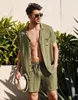 Men's Tracksuits Summer Cotton Linen Shirt Set Men's Casual Outdoor 2-Piece Suit Andhome Clothes Breathable Beach Short Sleeve Sets