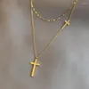 Choker Titanium rostfritt stål Goldsilver Color Cross Hoker Multiayer Necklace For Woman Korean Fashion Jewelry Gothic Girl252b