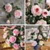 Dekorativa blommor Party Decoration Realistic Artificial Rose Flower Bouquet 3 Heads Bright Color Simulation Easy Maintenance Wedding