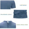 Mens shirt Henry round neck cotton short sleeved mens T-shirt casual solid PoIo shirt 240305