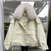 코트 Janveny Real Fox Fur Women 's Down Jacket 2023 짧은 느슨한 90% 흰색 오리 다운 코트 패션 여성 큰 주머니 더 편호 눈 아웃복