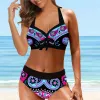 Conjunto 2022 novas mulheres do vintage impressão biquíni conjunto de duas peças roupa de banho verão beachwear cintura alta banho solto terno