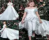 Tuta da ragazza con strascico lungo Abiti da ragazza di fiori bianchi con spalle scoperte Sweep Train Elegante abito da ballo Party Zuhair Murad Dress Vest6762732