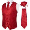 Vests Luxury Red Paisley Solid Silk Waistcoat for Men Tie Handkerchief Cufflink Business Wedding Tuxedo Suit Vest Men Clothing DiBanGu