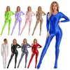 9 colori donne sexy costume da bagno lucido costumi da bagno manica lunga orsacchiotti body bodystockings setoso completo body tuta tuta rash guard 240219