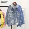 Женские куртки RUGOD, новинка 2018 года, потертая куртка с надписью, женская осенне-зимняя джинсовая куртка с рваными дырками, женские куртки Casaco 240305