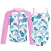 Dames Zwemkleding Set 3-delig voor meisjes Lange mouw Rash Guard Rits Zwemkleding Shirts Tops Slips Bikini Badpak Strandbadpak