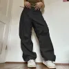 Capris A Vita Bassa Pantaloni Cargo Beige Ragazze Paracadute Marrone Y2K Hippie Pantaloni Larghi Pantaloni Sportivi Femminili Pantaloni da Pista Regolabili Donna Coreana