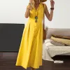 Vestido de verão novo longo algodão linho botões para baixo camisa vestido simples solto turndown pescoço temperamento sem mangas vestido feminino