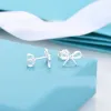 Eleganckie kobiety 925s Sterling Silver Crystal Bow Stunce Nowa luksusowa marka projektant Diamond Charm Kolczyki Biżuteria