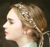 Vintage Wedding Bridal Crystal Headband Ribbon Rhinestone Crown Tiara Hair Band Jewelry Gold Leaf Pearl Hair Accessories Headdress3584212