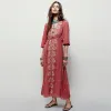 Sukienka boho lato 100% rayon haftowa maxi sukienka kobiety vneck bąbelkowy herm i talia elastyczne sukienki nadmorskie długie vestidos