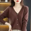 Cardigans Knitted Cardigan Women Thin 2022 Autumn Korean Version Woolen Knitted Cardigan Women Sweater Round Neck Top Loose Pink Cardigan