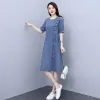 Dress Denim Dress Womens Summer Thin Section 2022 New Jeans Dress Women Temperament Allmatch Loose Short Sleeve Long Casual Skirt