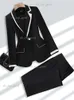 Abiti da donna Blazer Nero Cachi Set da 2 pezzi Pantalone da donna Completo da donna formale da ufficio Abbigliamento da lavoro Blazer e pantaloni 230228 953