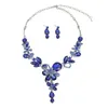 Luxe Grote Blauwe Waterdruppel Bloem Kristal Bruidssieraden Sets Vrouwen Verklaring Goud Kleur Ketting Oorbellen Set Voor Bruiloft 240228