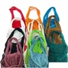 Sacs de rangement 20 couleurs réutilisables d'épicerie sac de maille magasin portable longue / courte poignée sac à main net coton chaîne organisateur fourre-tout pochette pour Dhkhp