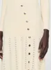 -San * DRO: s nya fasta färgdelade knappdekoration Långärmad smal stickad klänning för kvinnor