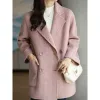 Blandar Cokal Korea Slim Office Ladies Winter Faux Wool Pink Long Jacket Fashion DoubleBreasted Coat tjock och varm