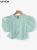 Camisa vonda blusa feminina casual elegante camisas 2023 moda verão manga curta puff túnica topos cor sólida botões blusas femininas