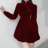 Ubierz damską styl chińską sukienkę z chińskiego stylu elegancka Y2K czarny puff długim rękawem mini sukienki koreańskie aksamitne suknie balowe