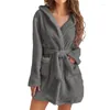 Women's Sleepwear Women Sleeping Robe Pure Color Thickened Winter Home Bathrobe Ladies Casual Hooded With Pockets Warm Simple Padded Pajamas