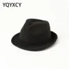Ull fedora hatt höst vinter hattar för kvinnor män unisex flänsande mode jazz cap file hattar topp vintage damer röd svart286h